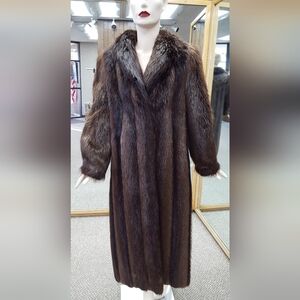 Natural Brown Letout Long Hair Beaver Fur 50” Coat